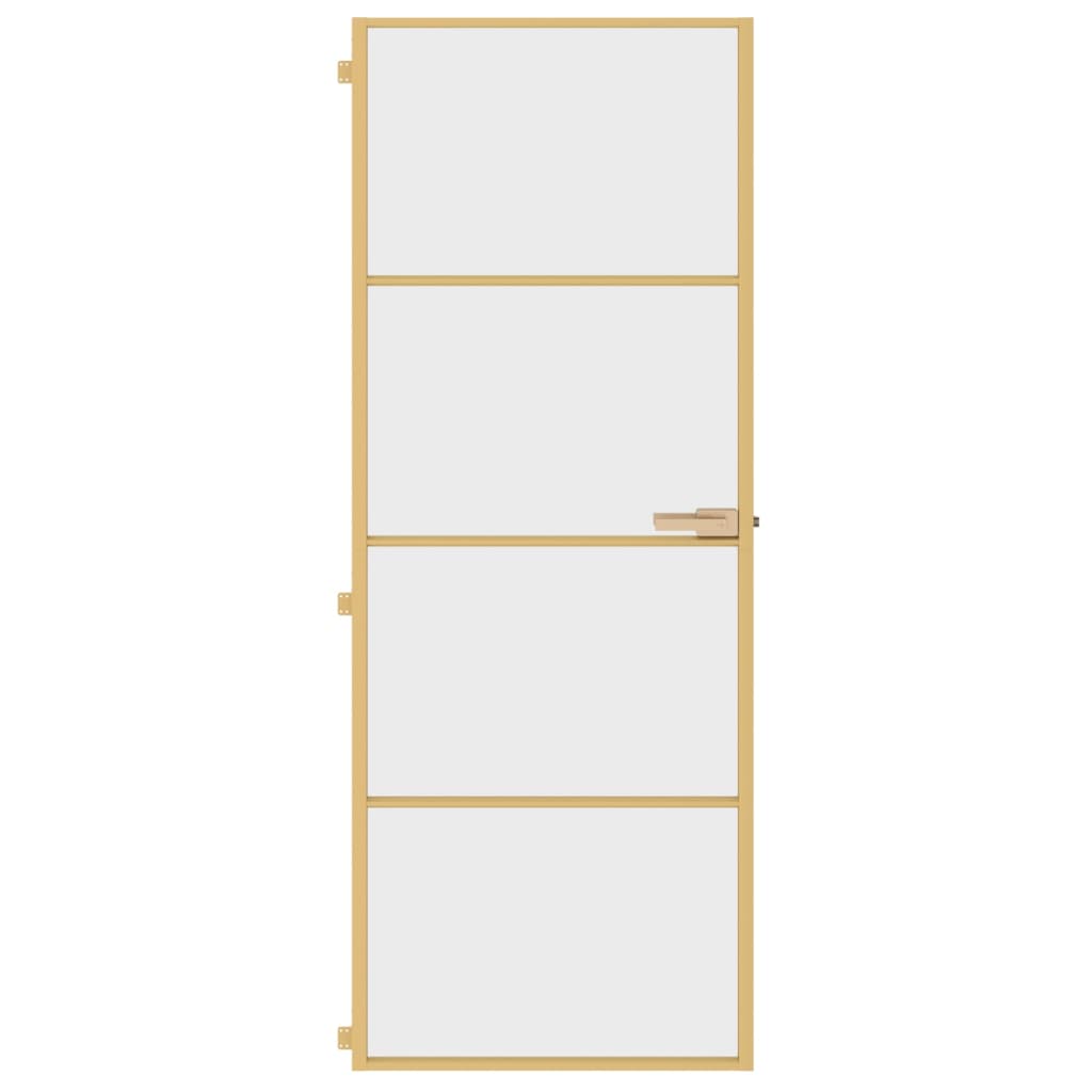 Binnendeur Smal 76X201,5 Cm Gehard Glas En Aluminium Goudkleur