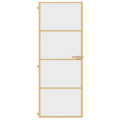 Binnendeur Smal 76X201,5 Cm Gehard Glas En Aluminium Goudkleur