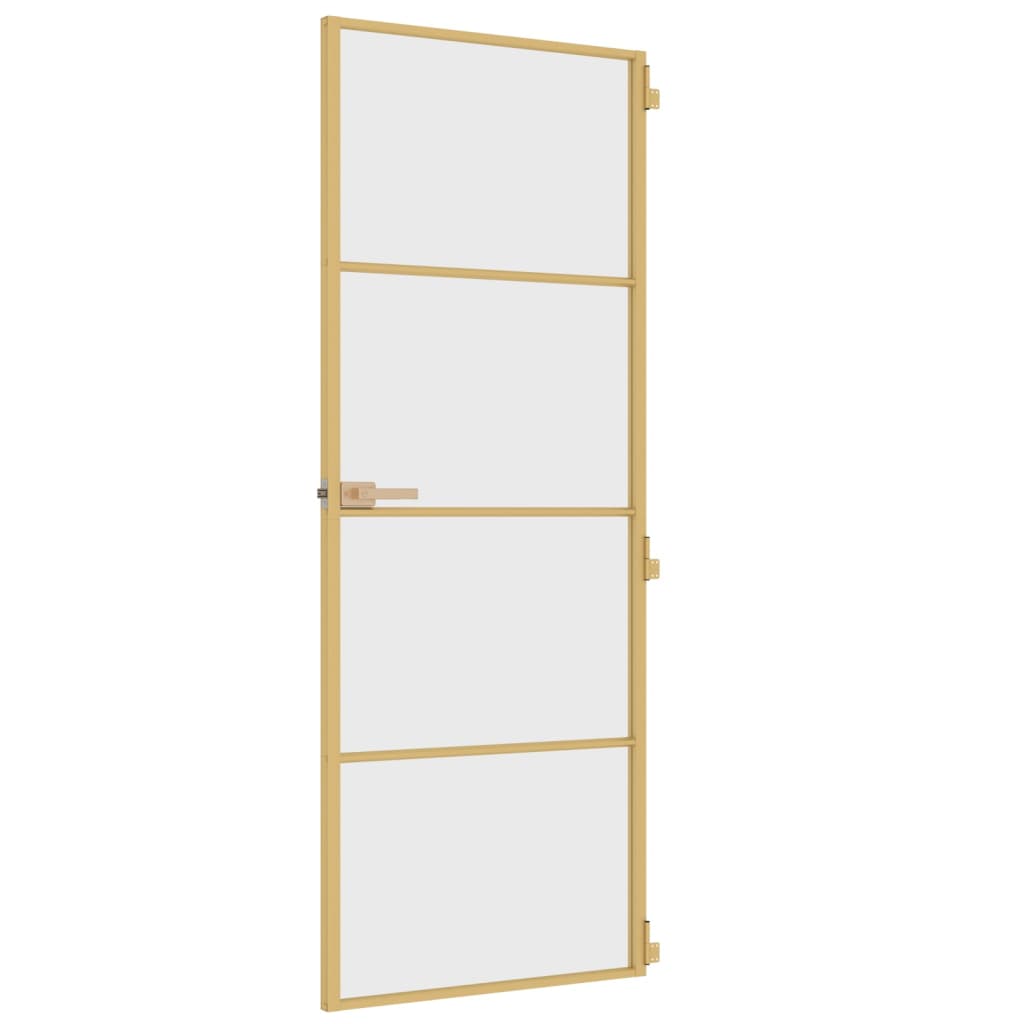 Binnendeur Smal 76X201,5 Cm Gehard Glas En Aluminium Goudkleur