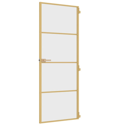 Binnendeur Smal 76X201,5 Cm Gehard Glas En Aluminium Goudkleur