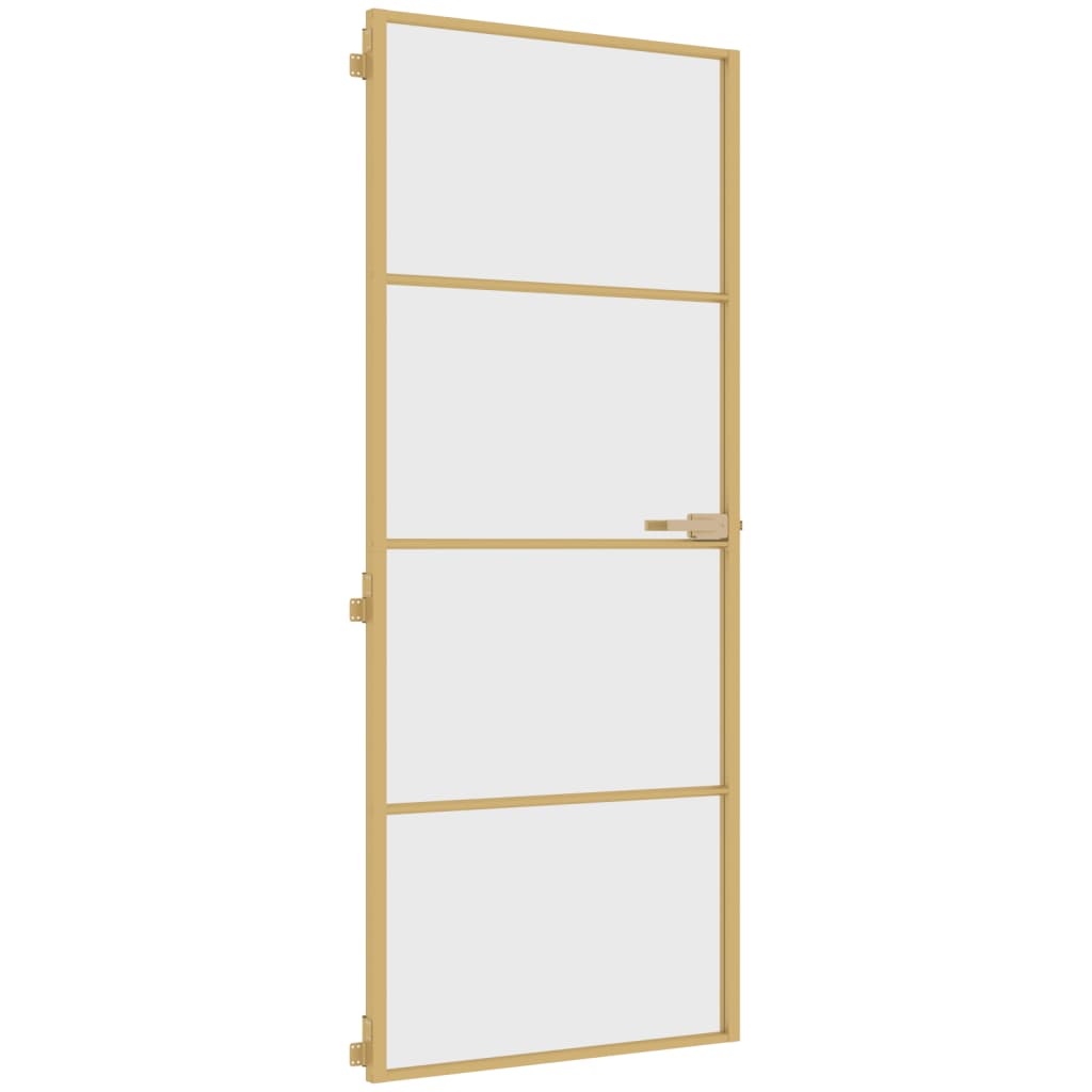 Binnendeur Smal 83X201,5 Cm Gehard Glas En Aluminium Goudkleur