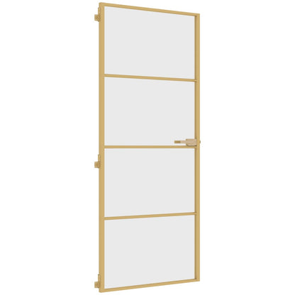 Binnendeur Smal 83X201,5 Cm Gehard Glas En Aluminium Goudkleur