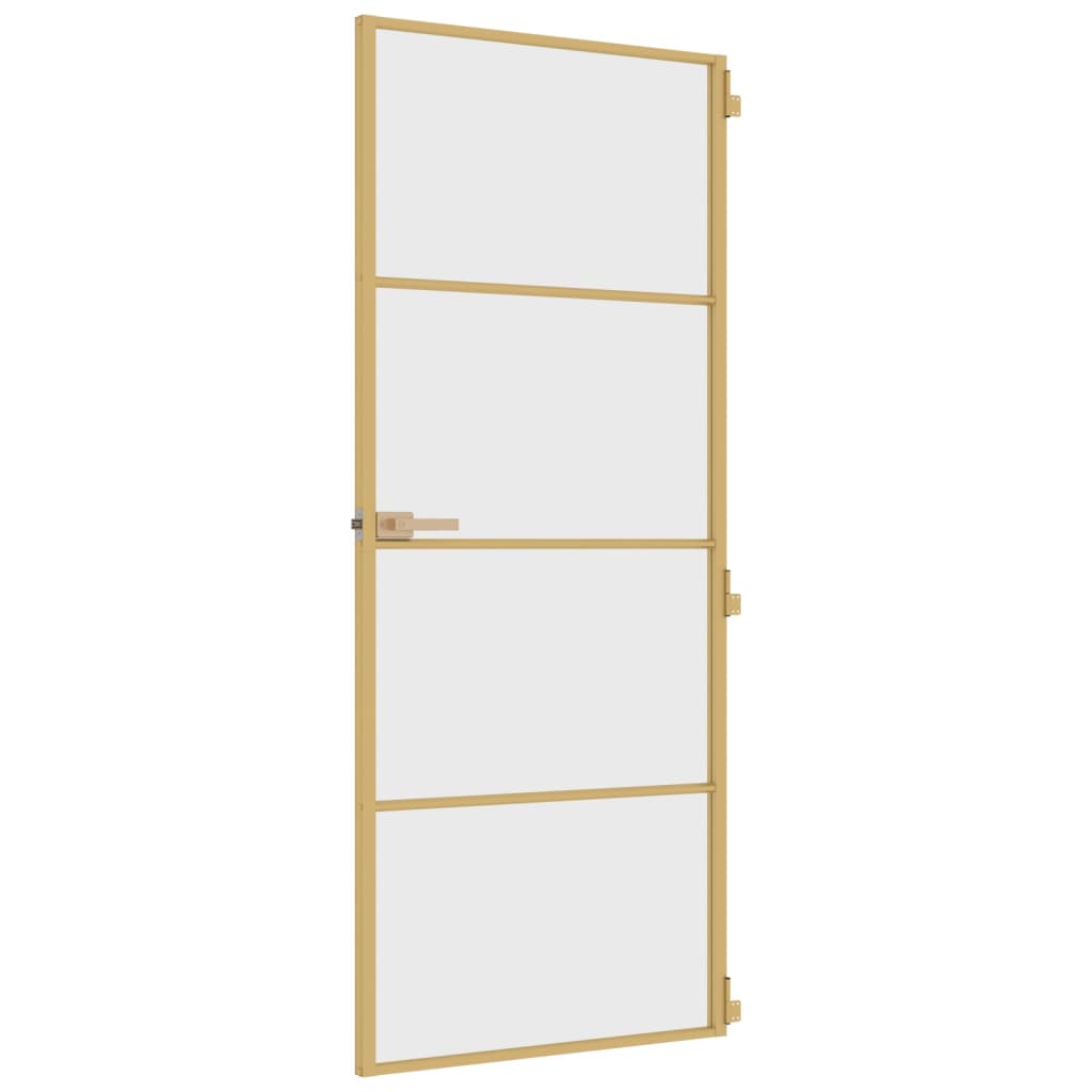 Binnendeur Smal 83X201,5 Cm Gehard Glas En Aluminium Goudkleur