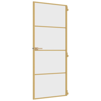 Binnendeur Smal 83X201,5 Cm Gehard Glas En Aluminium Goudkleur