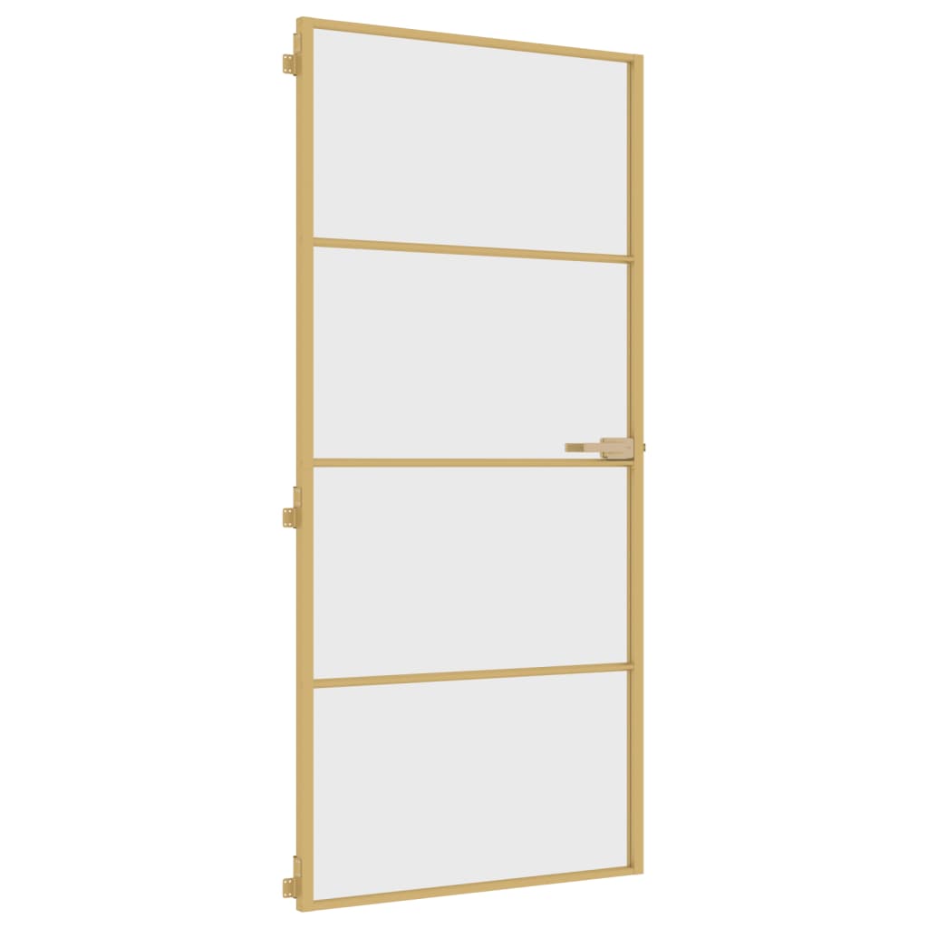 Binnendeur Smal 93X201,5 Cm Gehard Glas En Aluminium Goudkleur