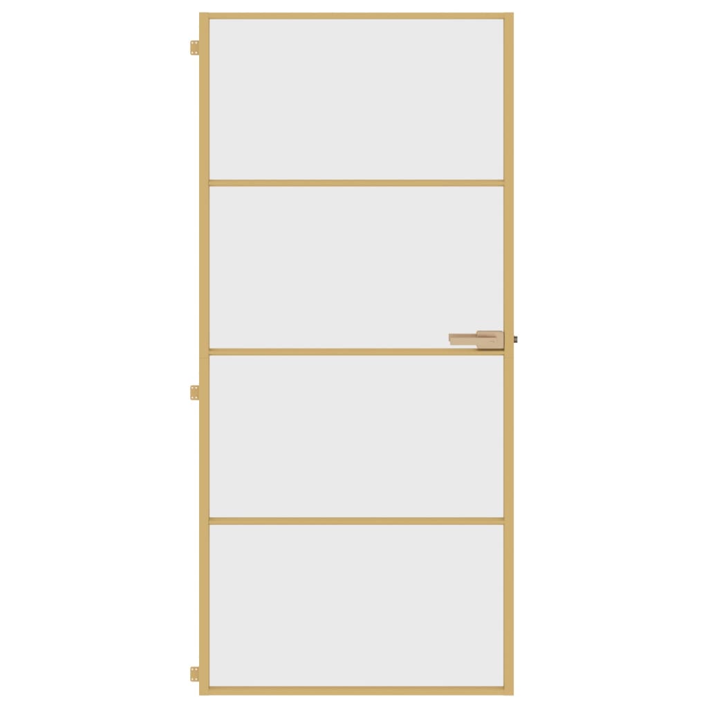 Binnendeur Smal 93X201,5 Cm Gehard Glas En Aluminium Goudkleur