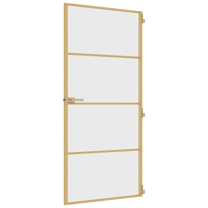 Binnendeur Smal 93X201,5 Cm Gehard Glas En Aluminium Goudkleur