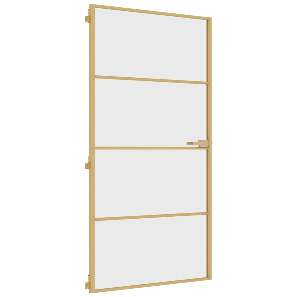 Binnendeur Smal 102,5X201,5 Cm Gehard Glas En Aluminium Goud