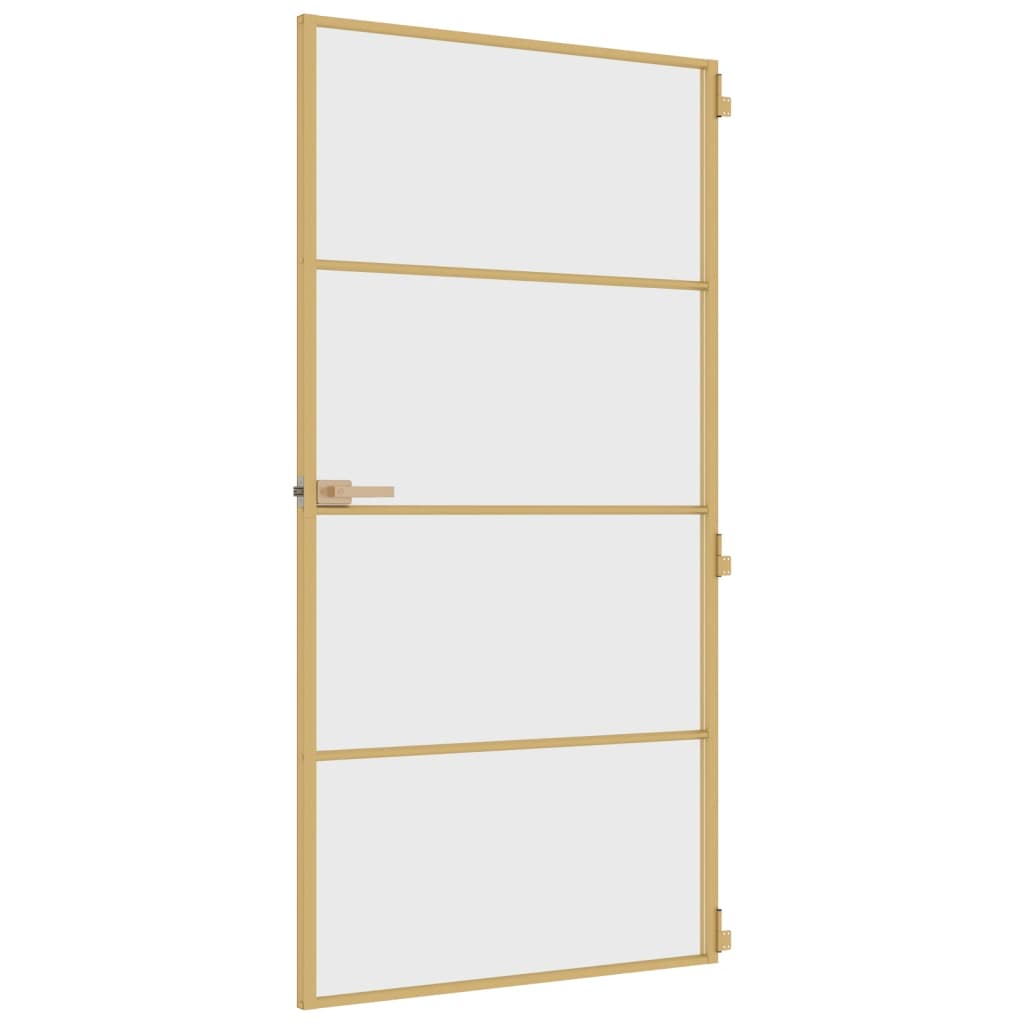 Binnendeur Smal 102,5X201,5 Cm Gehard Glas En Aluminium Goud