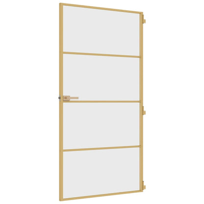 Binnendeur Smal 102,5X201,5 Cm Gehard Glas En Aluminium Goud