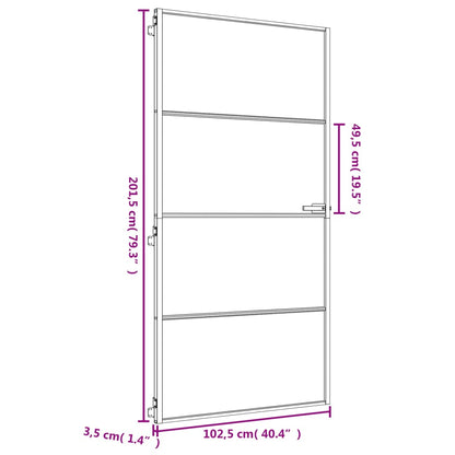 Binnendeur Smal 102,5X201,5 Cm Gehard Glas En Aluminium Goud