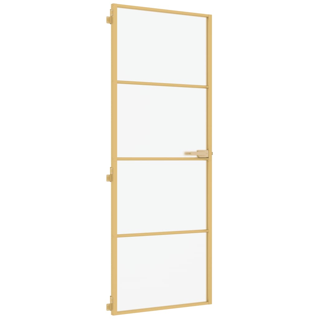 Binnendeur Smal 76X201,5 Cm Gehard Glas En Aluminium Goudkleur