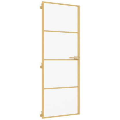 Binnendeur Smal 76X201,5 Cm Gehard Glas En Aluminium Goudkleur