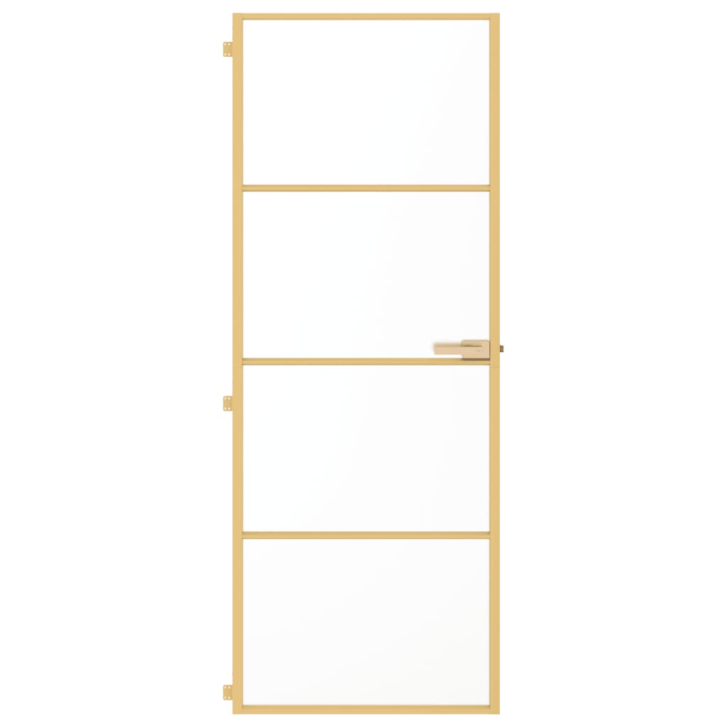 Binnendeur Smal 76X201,5 Cm Gehard Glas En Aluminium Goudkleur