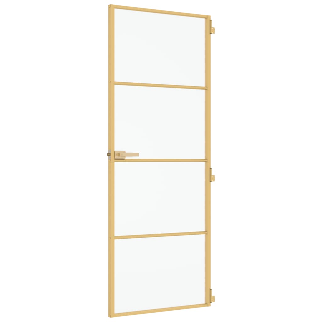 Binnendeur Smal 76X201,5 Cm Gehard Glas En Aluminium Goudkleur