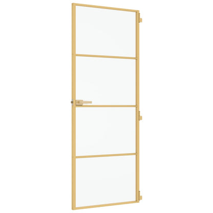 Binnendeur Smal 76X201,5 Cm Gehard Glas En Aluminium Goudkleur