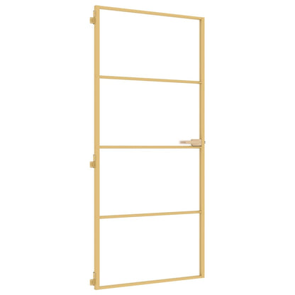 Binnendeur Smal 93X201,5 Cm Gehard Glas En Aluminium Goudkleur