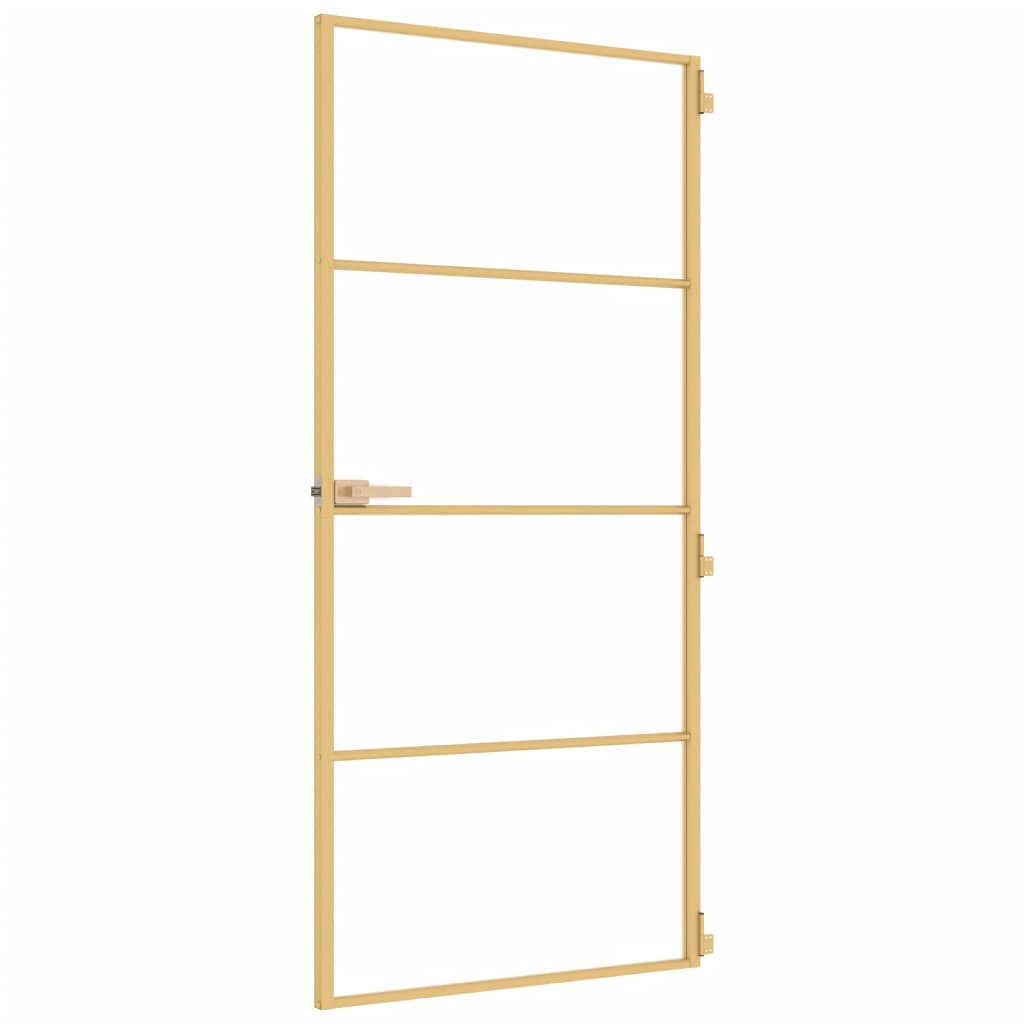 Binnendeur Smal 93X201,5 Cm Gehard Glas En Aluminium Goudkleur