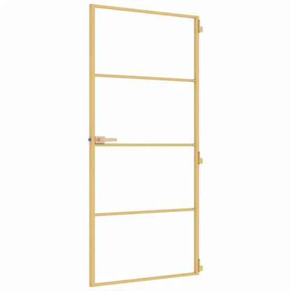 Binnendeur Smal 93X201,5 Cm Gehard Glas En Aluminium Goudkleur