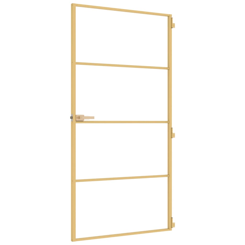 Binnendeur Smal 102,5X201,5 Cm Gehard Glas En Aluminium Goud