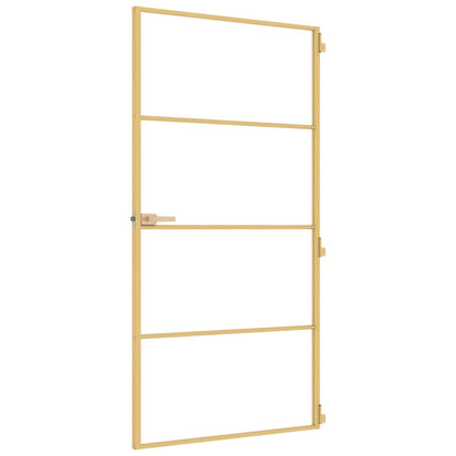 Binnendeur Smal 102,5X201,5 Cm Gehard Glas En Aluminium Goud