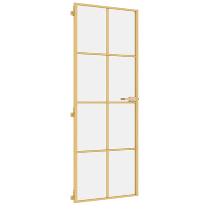 Binnendeur Smal 76X201,5 Cm Gehard Glas En Aluminium Goudkleur