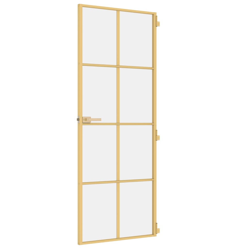 Binnendeur Smal 76X201,5 Cm Gehard Glas En Aluminium Goudkleur