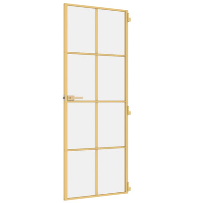 Binnendeur Smal 76X201,5 Cm Gehard Glas En Aluminium Goudkleur