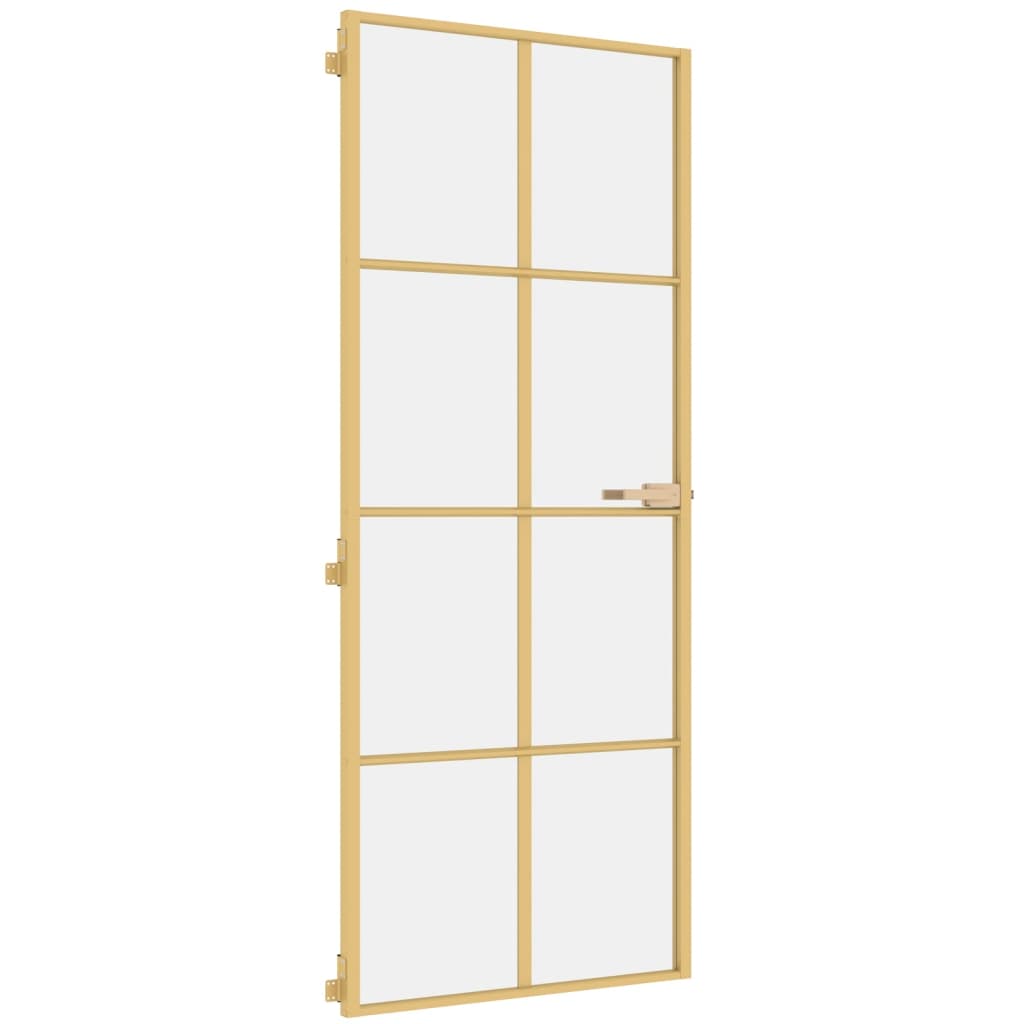 Binnendeur Smal 83X201,5 Cm Gehard Glas En Aluminium Goudkleur