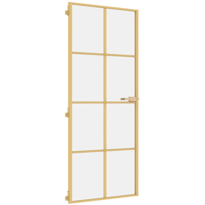 Binnendeur Smal 83X201,5 Cm Gehard Glas En Aluminium Goudkleur