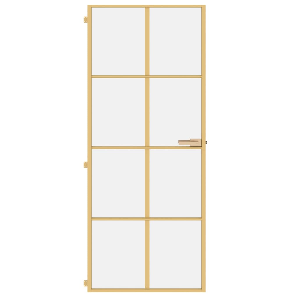 Binnendeur Smal 83X201,5 Cm Gehard Glas En Aluminium Goudkleur