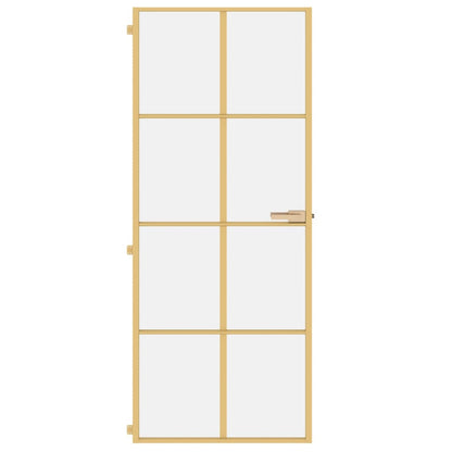 Binnendeur Smal 83X201,5 Cm Gehard Glas En Aluminium Goudkleur