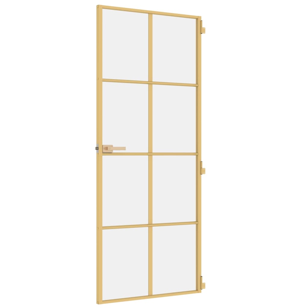 Binnendeur Smal 83X201,5 Cm Gehard Glas En Aluminium Goudkleur