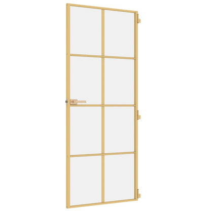 Binnendeur Smal 83X201,5 Cm Gehard Glas En Aluminium Goudkleur