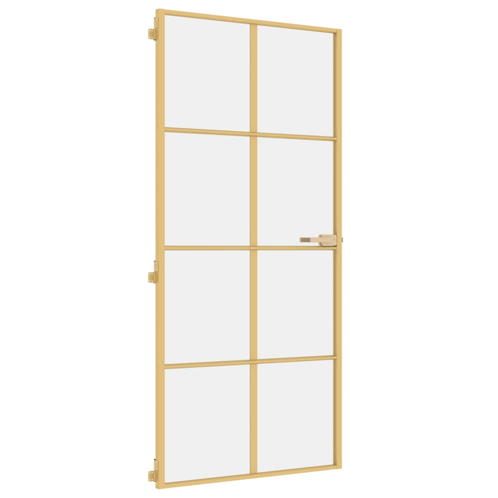 Binnendeur Smal 93X201,5 Cm Gehard Glas En Aluminium Goudkleur