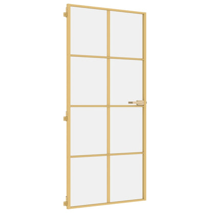 Binnendeur Smal 93X201,5 Cm Gehard Glas En Aluminium Goudkleur