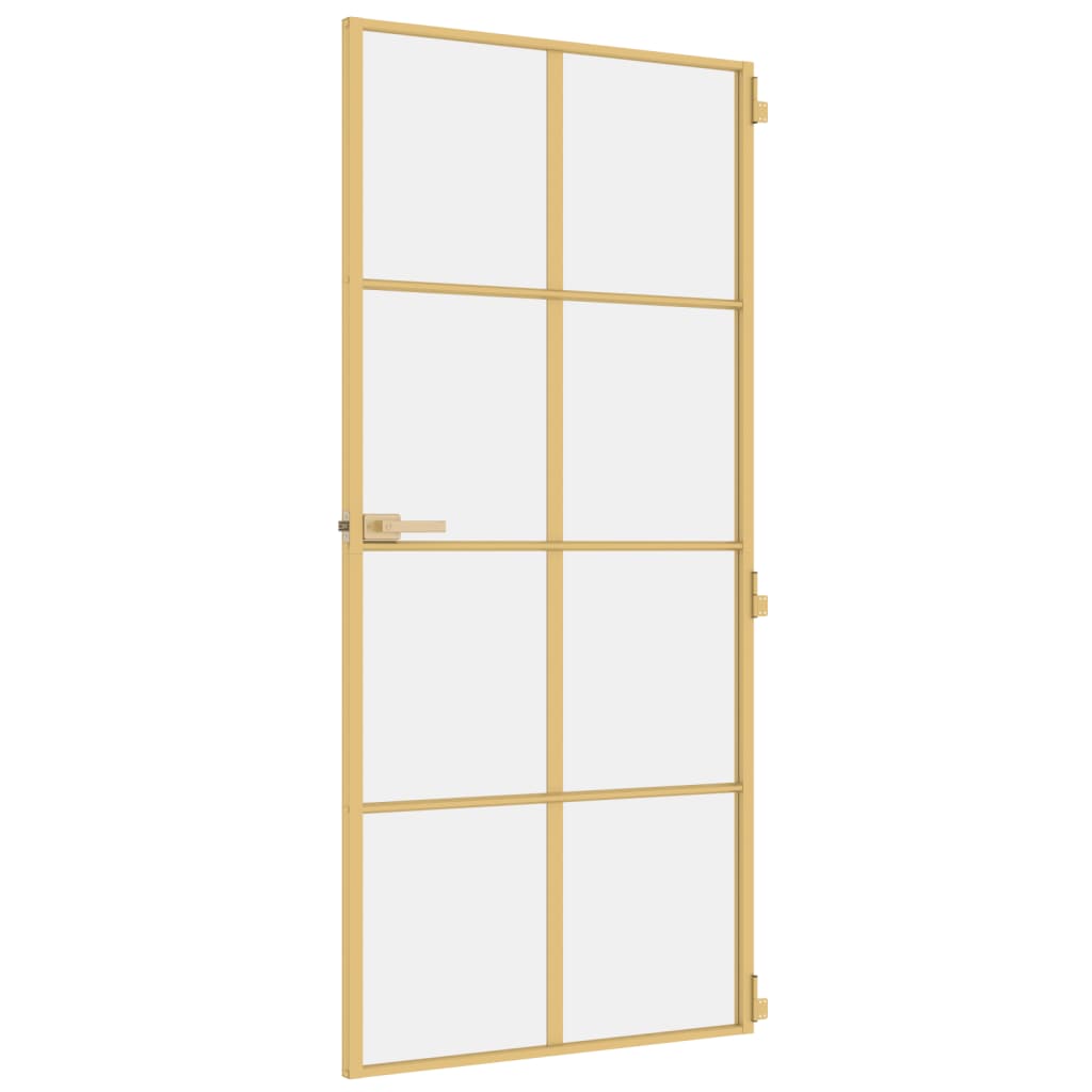 Binnendeur Smal 93X201,5 Cm Gehard Glas En Aluminium Goudkleur