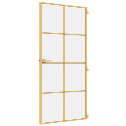 Binnendeur Smal 93X201,5 Cm Gehard Glas En Aluminium Goudkleur