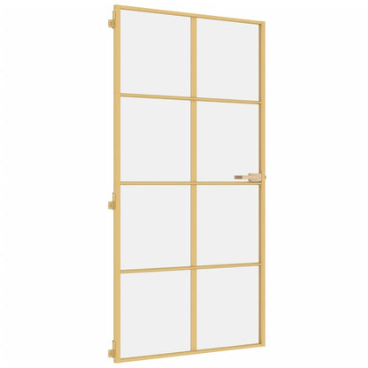 Binnendeur Smal 102,5X201,5 Cm Gehard Glas En Aluminium Goud