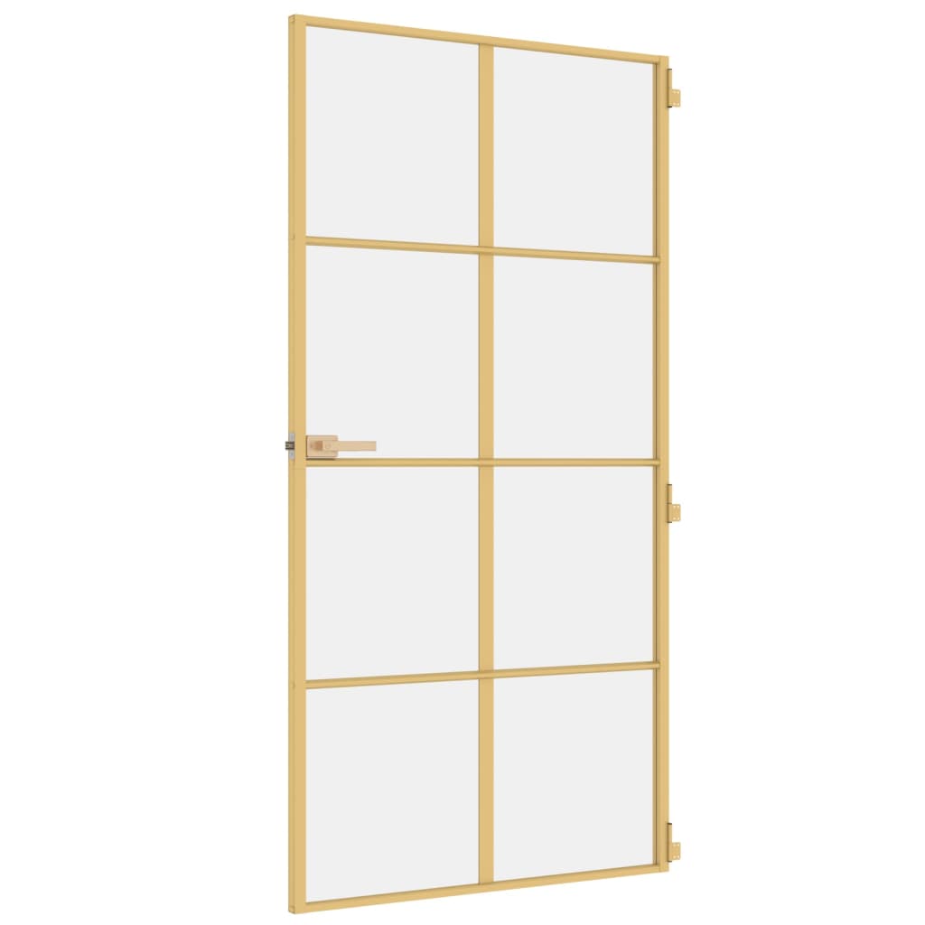 Binnendeur Smal 102,5X201,5 Cm Gehard Glas En Aluminium Goud