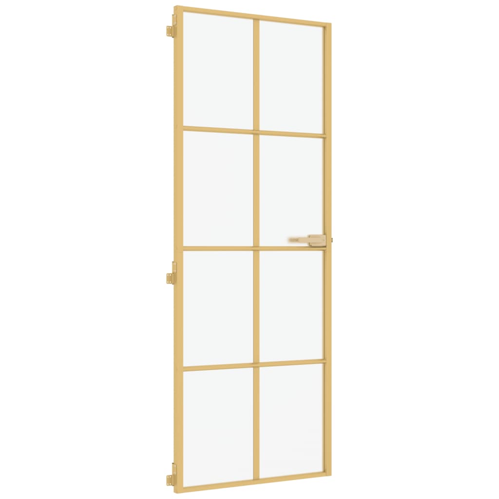 Binnendeur Smal 76X201,5 Cm Gehard Glas En Aluminium Goudkleur