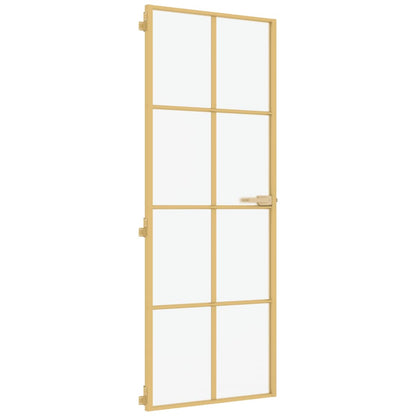 Binnendeur Smal 76X201,5 Cm Gehard Glas En Aluminium Goudkleur