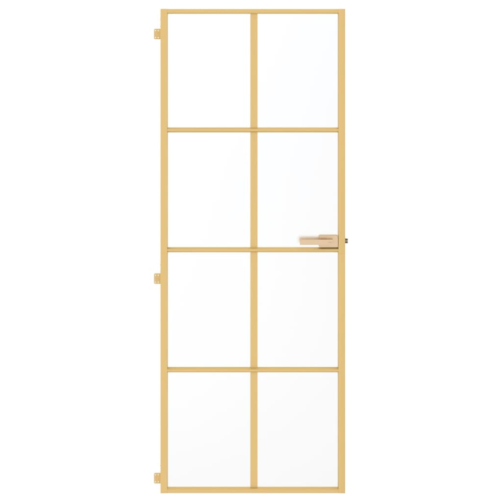 Binnendeur Smal 76X201,5 Cm Gehard Glas En Aluminium Goudkleur