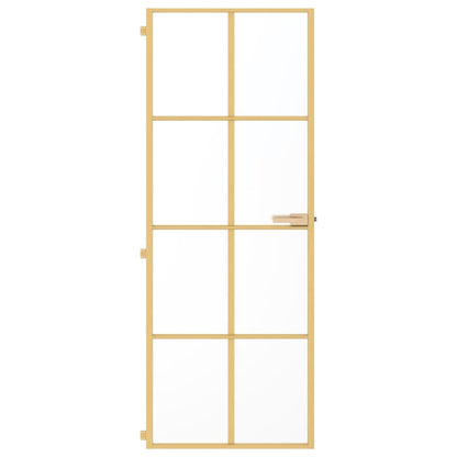 Binnendeur Smal 76X201,5 Cm Gehard Glas En Aluminium Goudkleur