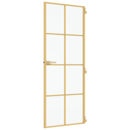 Binnendeur Smal 76X201,5 Cm Gehard Glas En Aluminium Goudkleur