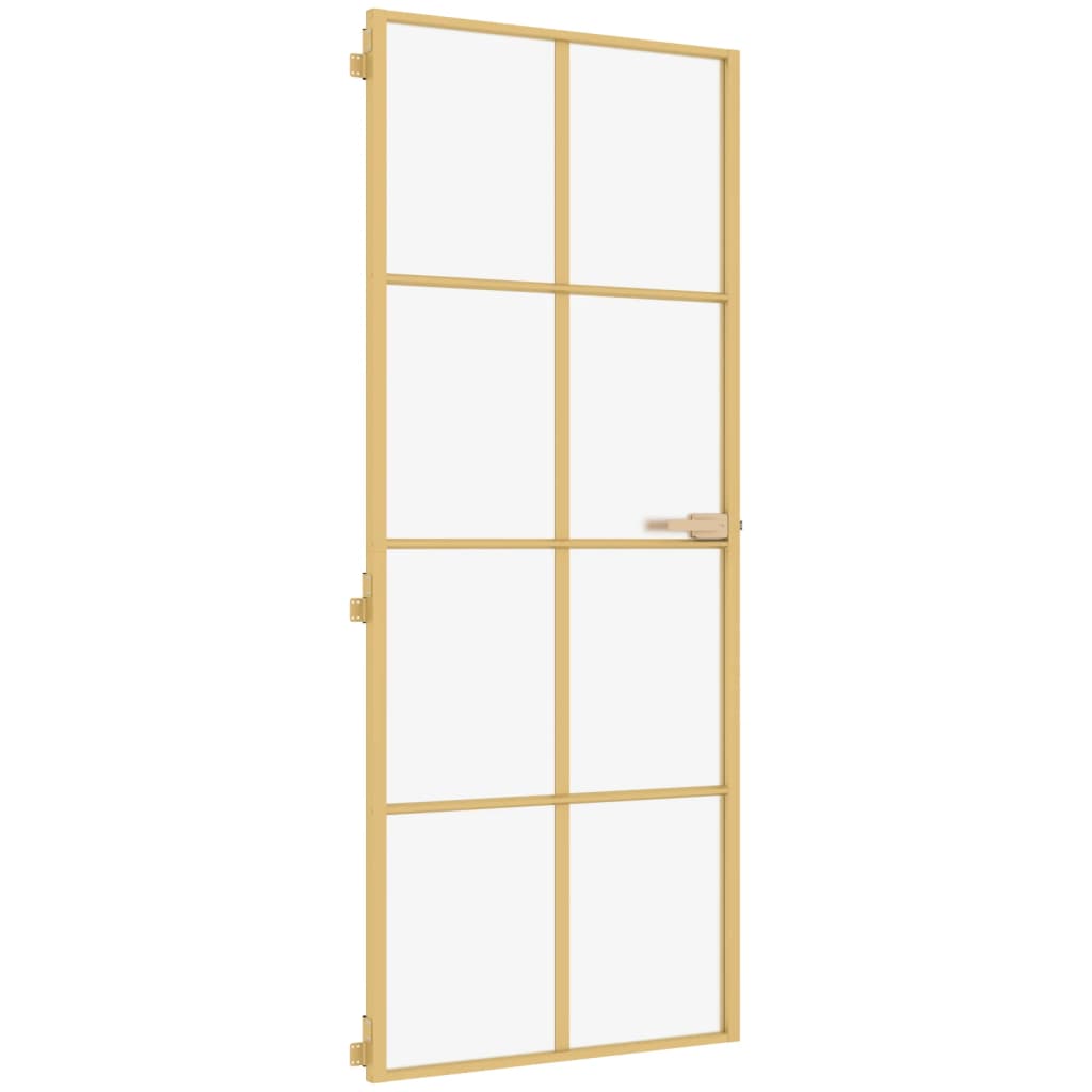 Binnendeur Smal 83X201,5 Cm Gehard Glas En Aluminium Goudkleur