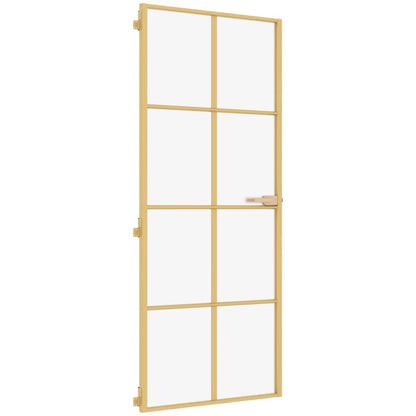 Binnendeur Smal 83X201,5 Cm Gehard Glas En Aluminium Goudkleur