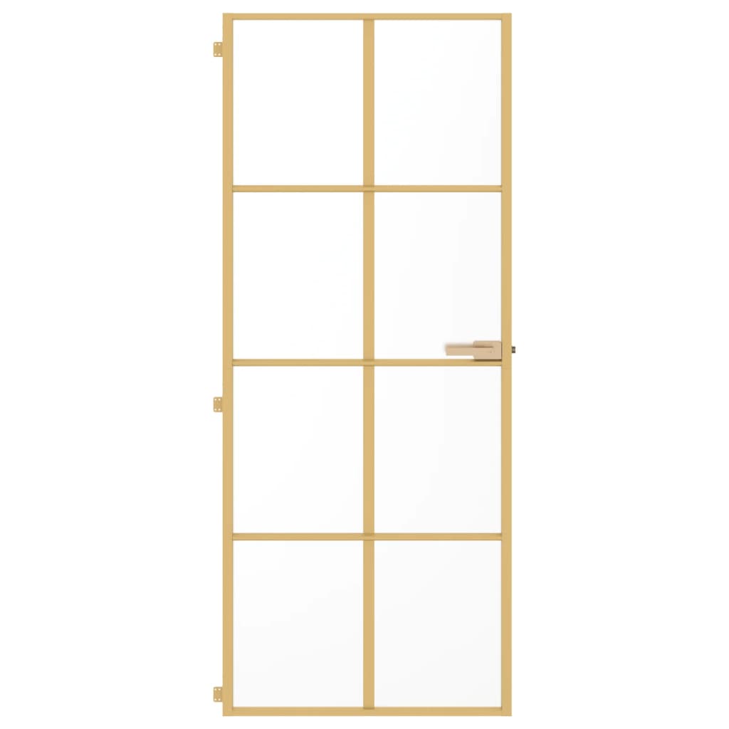 Binnendeur Smal 83X201,5 Cm Gehard Glas En Aluminium Goudkleur