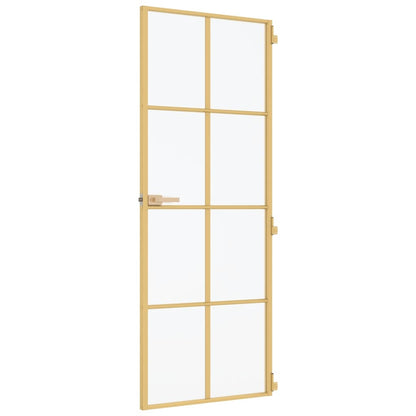 Binnendeur Smal 83X201,5 Cm Gehard Glas En Aluminium Goudkleur