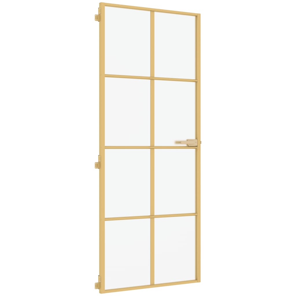 Binnendeur Smal 93X201,5 Cm Gehard Glas En Aluminium Goudkleur